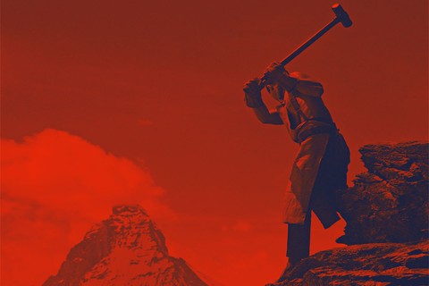 A construction worker in the alps